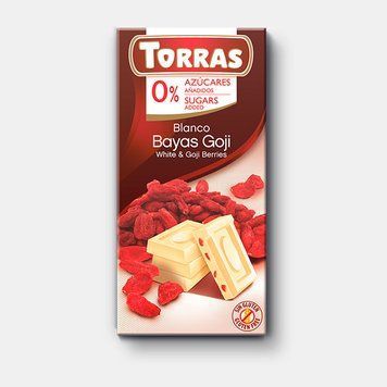 Белый шоколад Torras с ягодами годжи 75г без сахара и глютена 569 фото